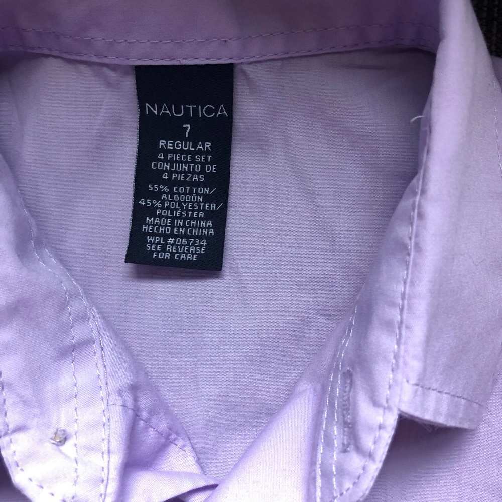 Boys button down lilac dress shirt.